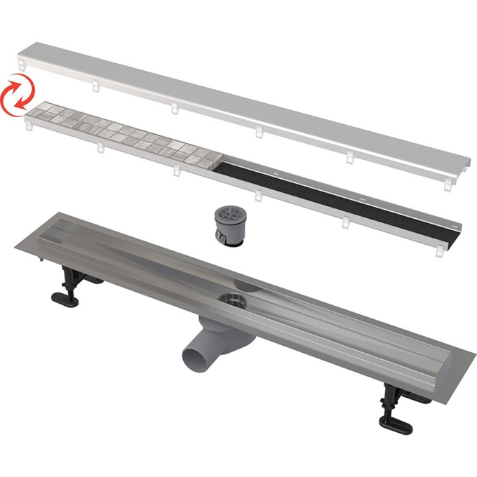 Водоотводящий желоб ALCAPLAST APZ13-DOUBLE9 с двухсторонней решеткой DOUBLE AG071401950